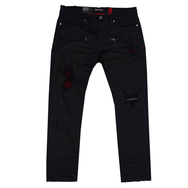 M1910 Makobi "Sanibel" Shredded Jean with Suede - Black/Black