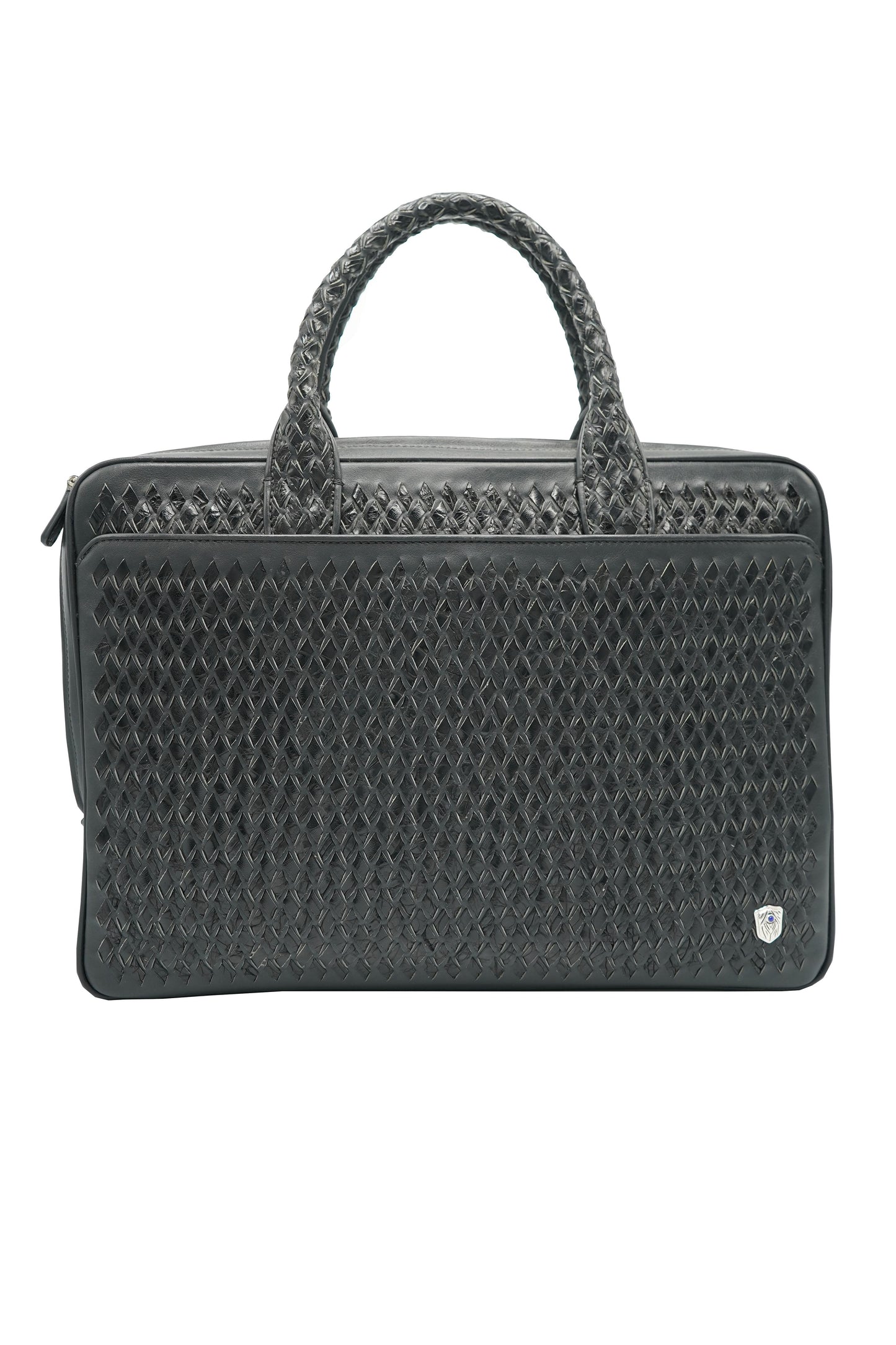 Tardini Woven Full-Grain Calfskin-Alligator Leather Briefcase Bag
