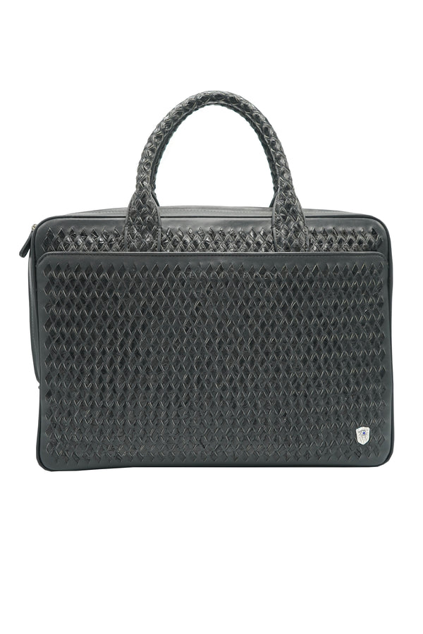 Tardini Woven Full-Grain Calfskin-Alligator Leather Briefcase Bag