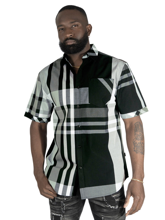 V842 Robert Plaid Button-Down Shirt - Black