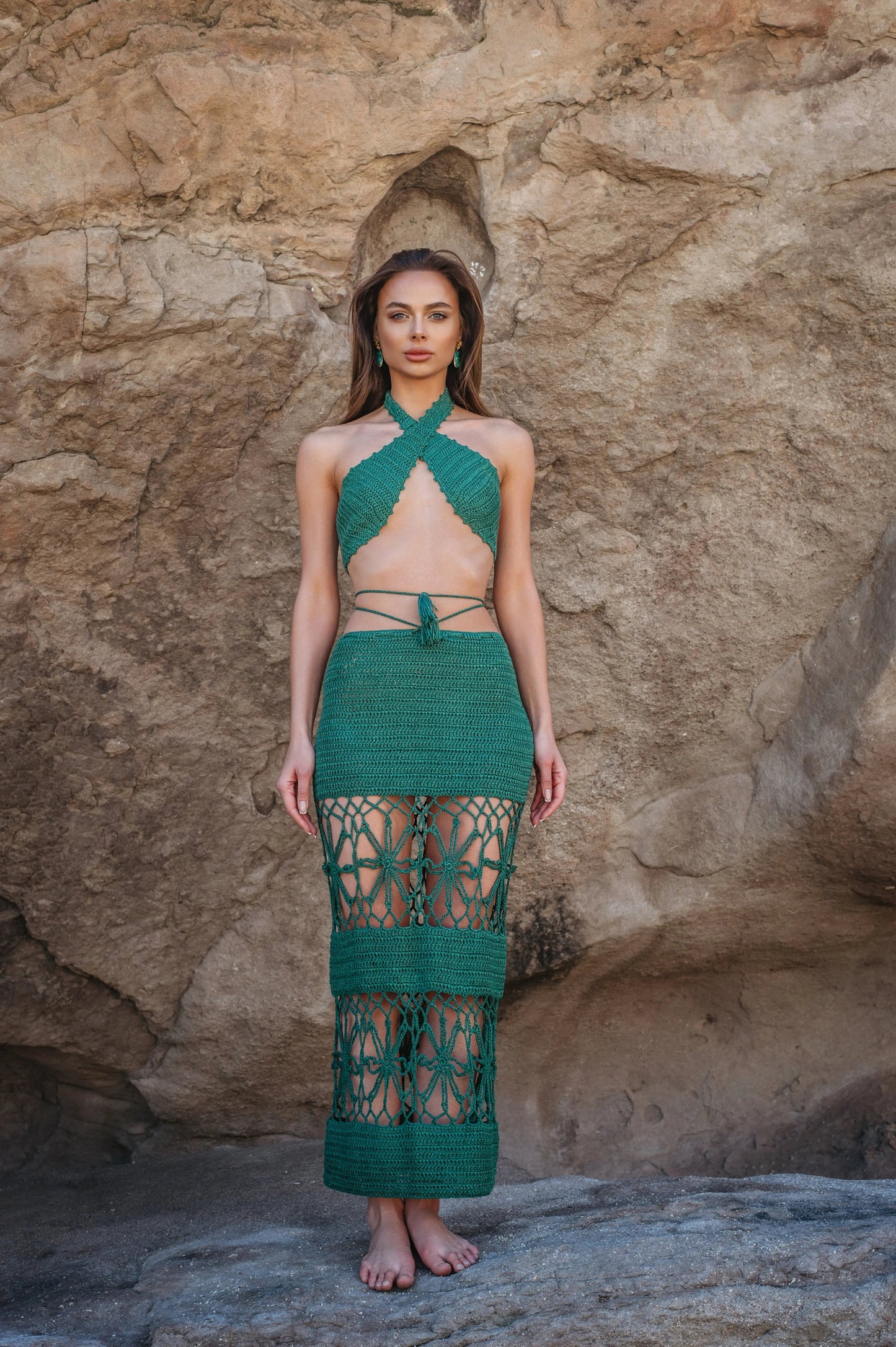 Two Piece Set - Crochet Knit - Emerald