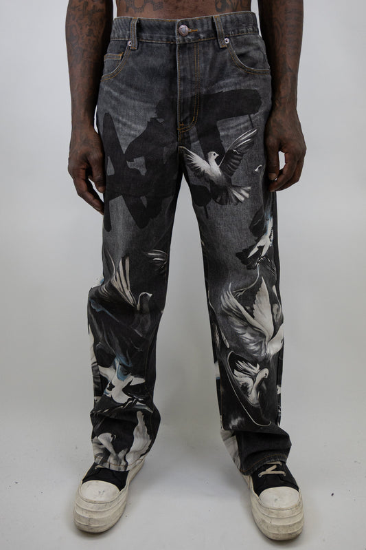 RM204B ART - Graphic Printed Baggy Jeans
