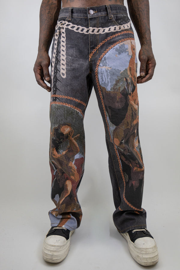 RM202B Martyr - Graphic Printed Baggy Jeans
