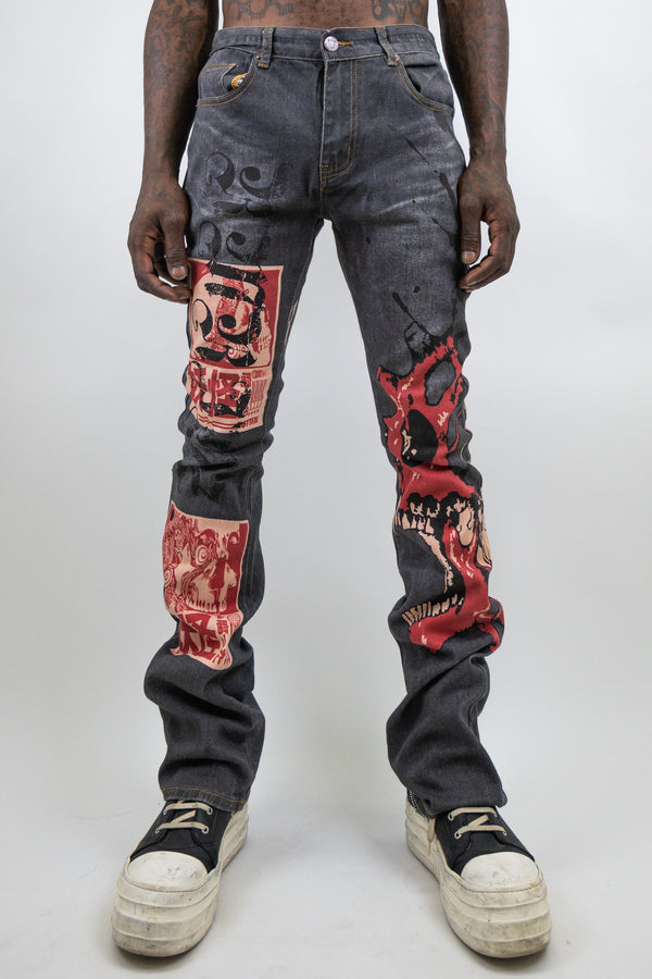 RM200SK - Graphic Printed Stacked Jeans