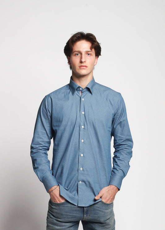 Dei Vinc Men's Shirts Chambray Denim Button Down with Pearl Buttons