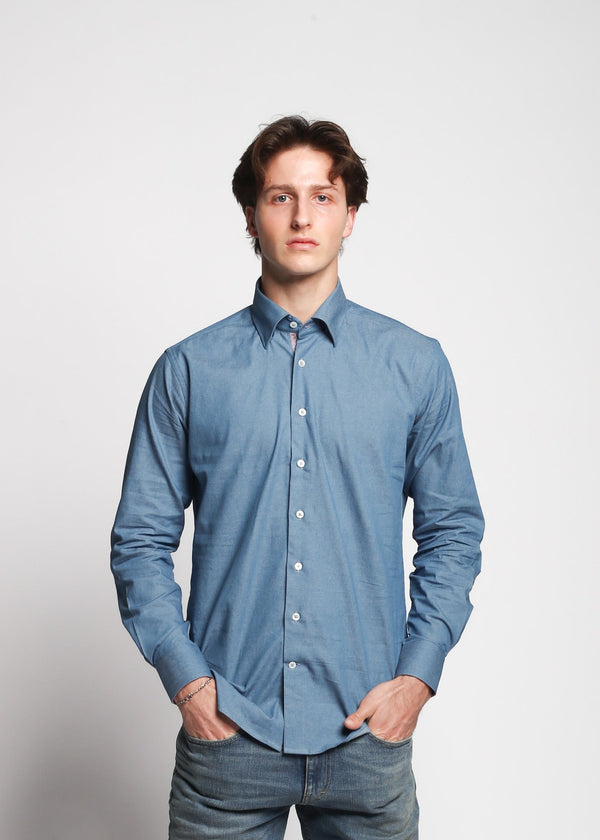 Dei Vinc Men's Shirts Chambray Denim Button Down with Pearl Buttons