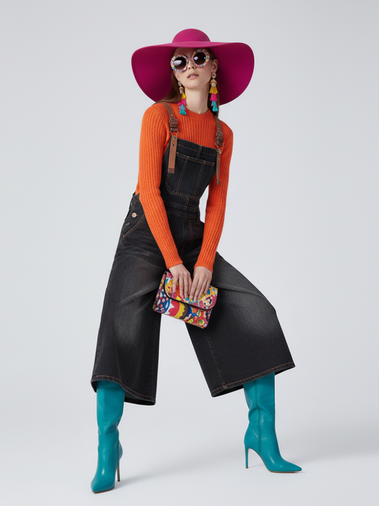 BYMANYC ® New York Williamsburg Wide-Leg Denim Overalls in Washed Black