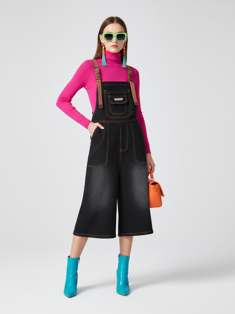 BYMANYC ® New York Williamsburg Wide-Leg Denim Overalls in Washed Black, view 2