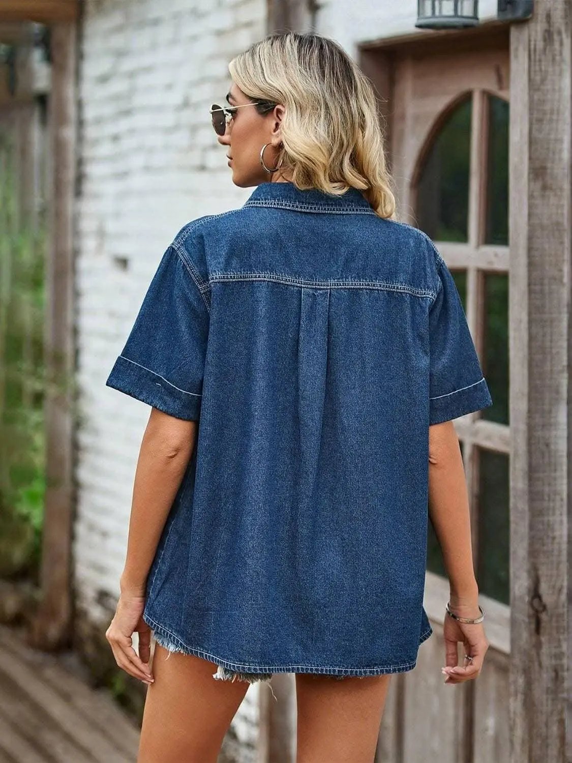 Denim Shirt with Pockets - Button-Up
