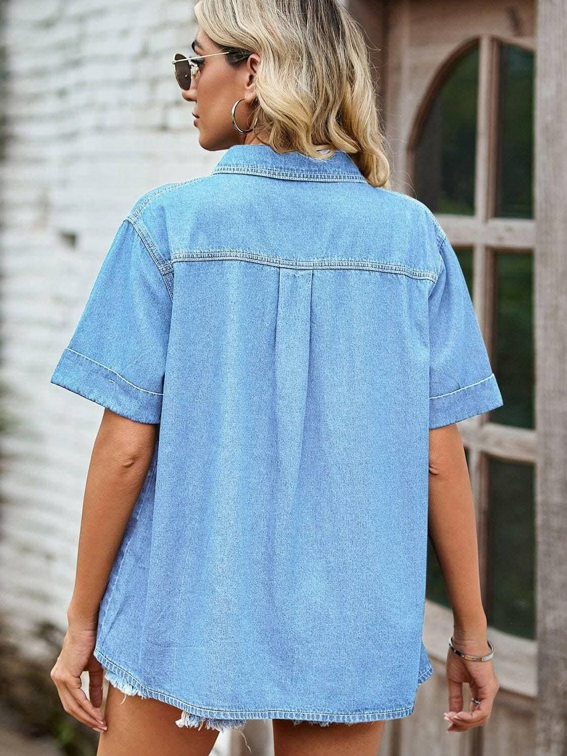 Denim Shirt with Pockets - Button-Up