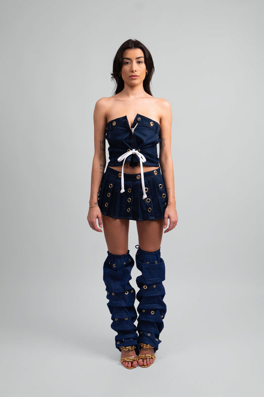 Destiny Pleated Denim Mini Skirt