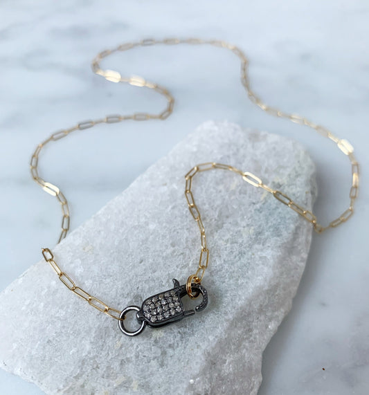 Rach B Diamond pave lobster clasp necklace