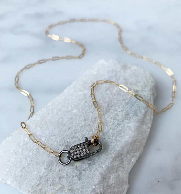 Rach B Diamond pave lobster clasp necklace