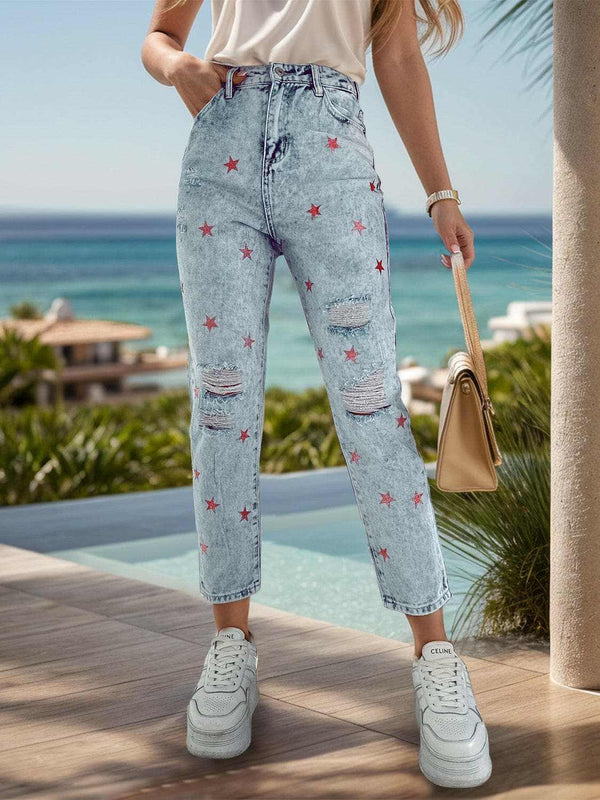 Trendsi Jeans & Denim Distressed star pocket jeans