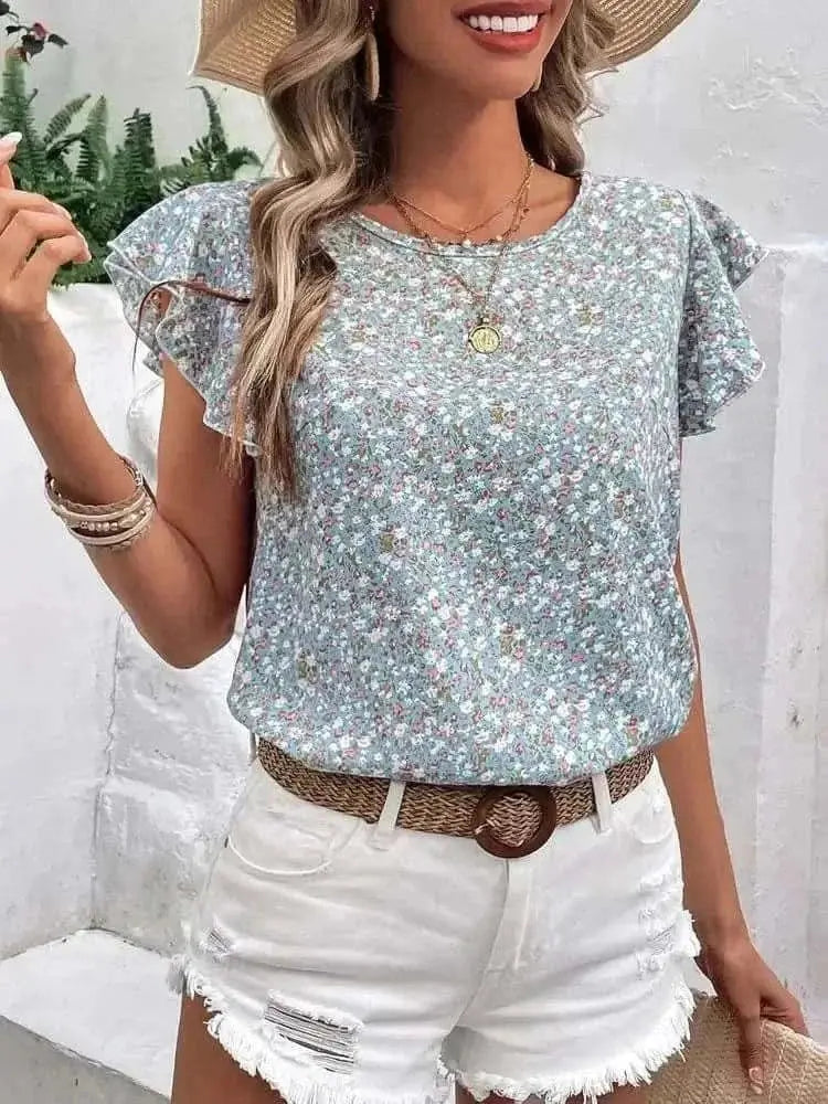 Trendsi Ditsy floral cap sleeve top