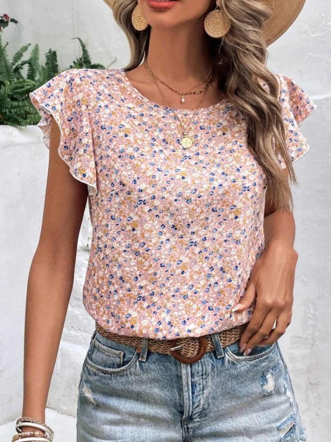 Trendsi Ditsy floral cap sleeve top
