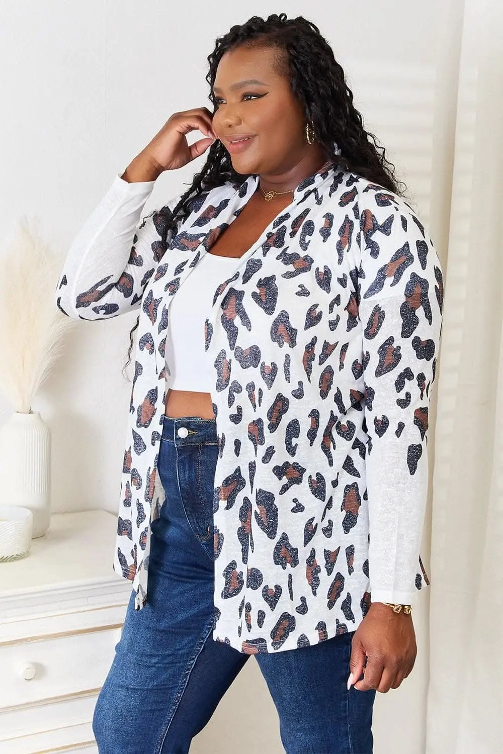 Cardigan - Double Take Leopard Print - Open Front