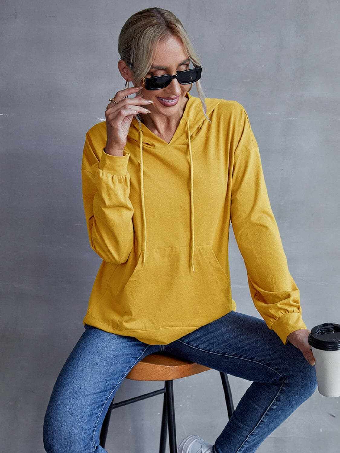 Trendsi Sweatshirts & Hoodies - Trendsi Dropped shoulder hoodie with p