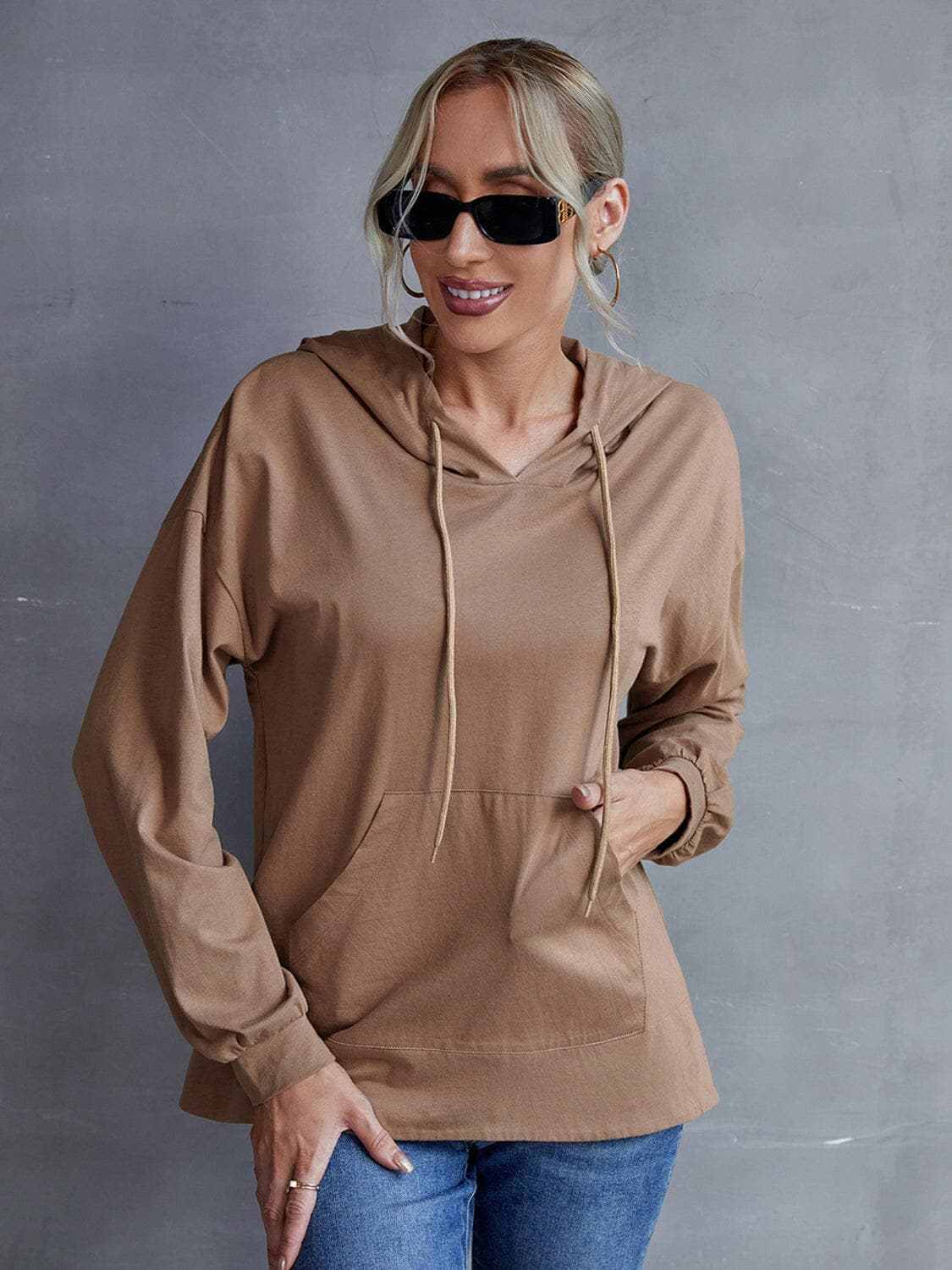 Trendsi Sweatshirts & Hoodies - Trendsi Dropped shoulder hoodie with p