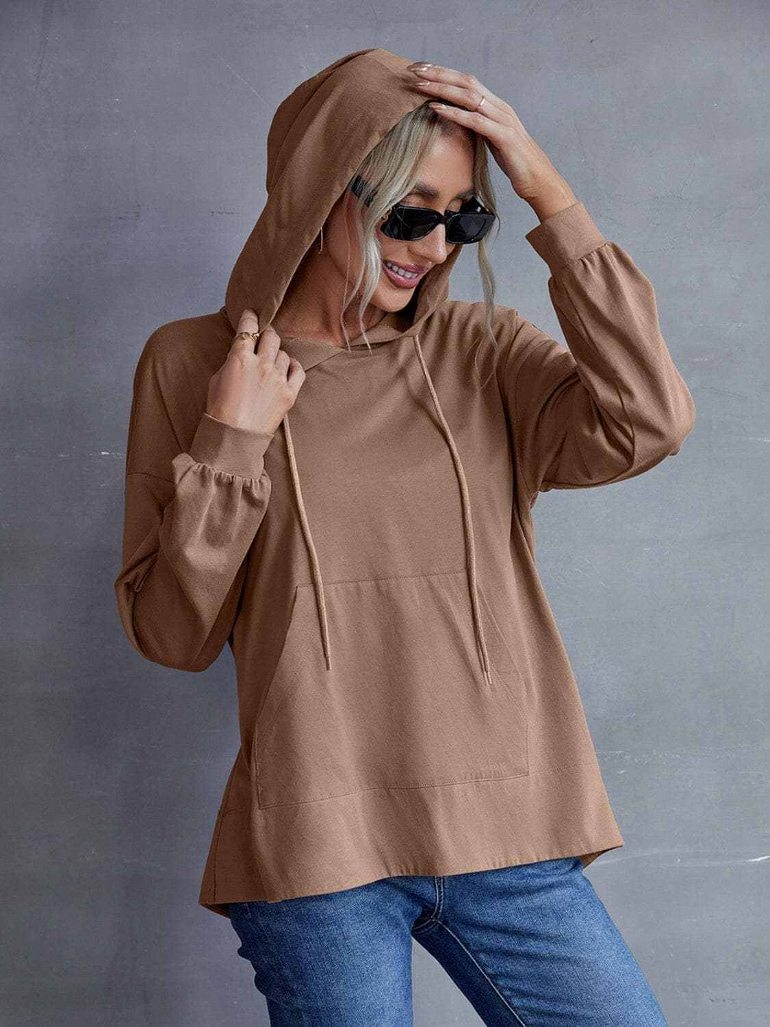Trendsi Sweatshirts & Hoodies - Trendsi Dropped shoulder hoodie with p