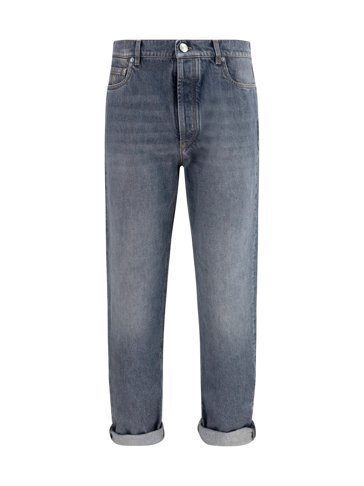 Jeans Straight-Leg Turn-Up Medium Grey
