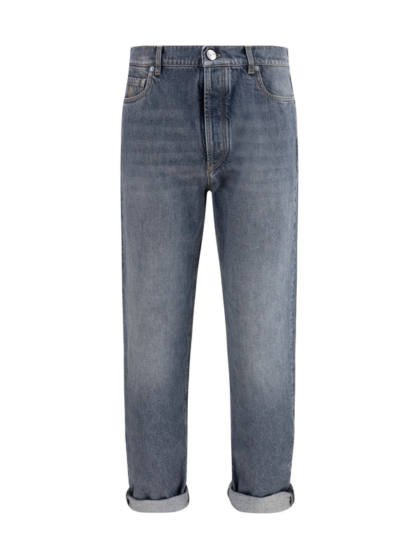 Jeans Straight-Leg Turn-Up Medium Grey