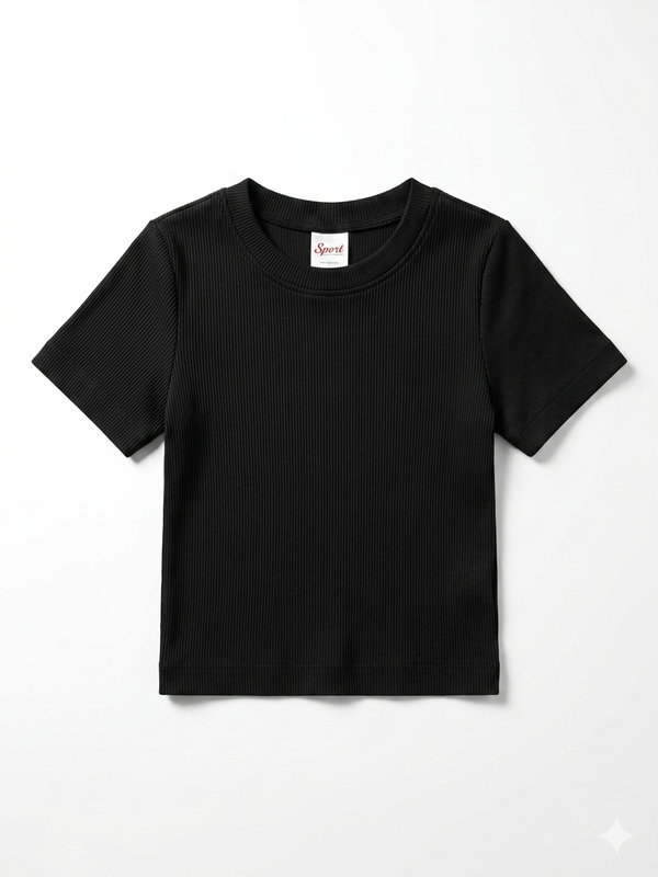 Suzette - Ribbed Seamless Top, Black