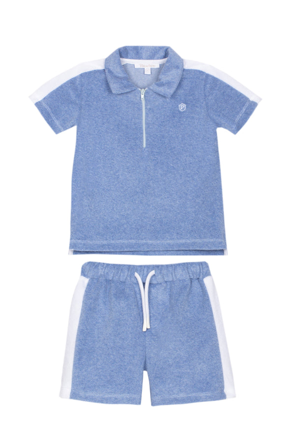 Patachou - Polo Shirt & Shorts, Light Blue Indigo