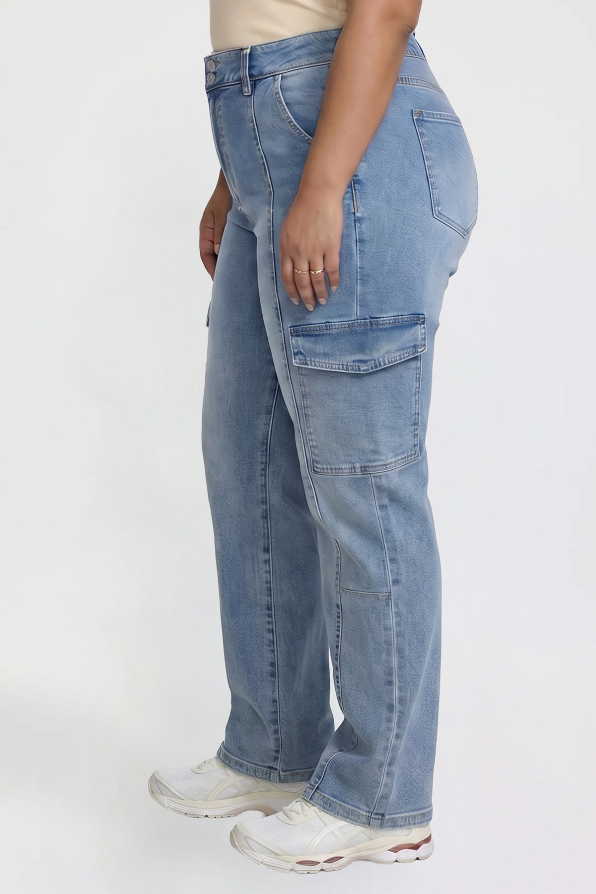 Women's Plus High Rise Elastic Waist Straight Cargo