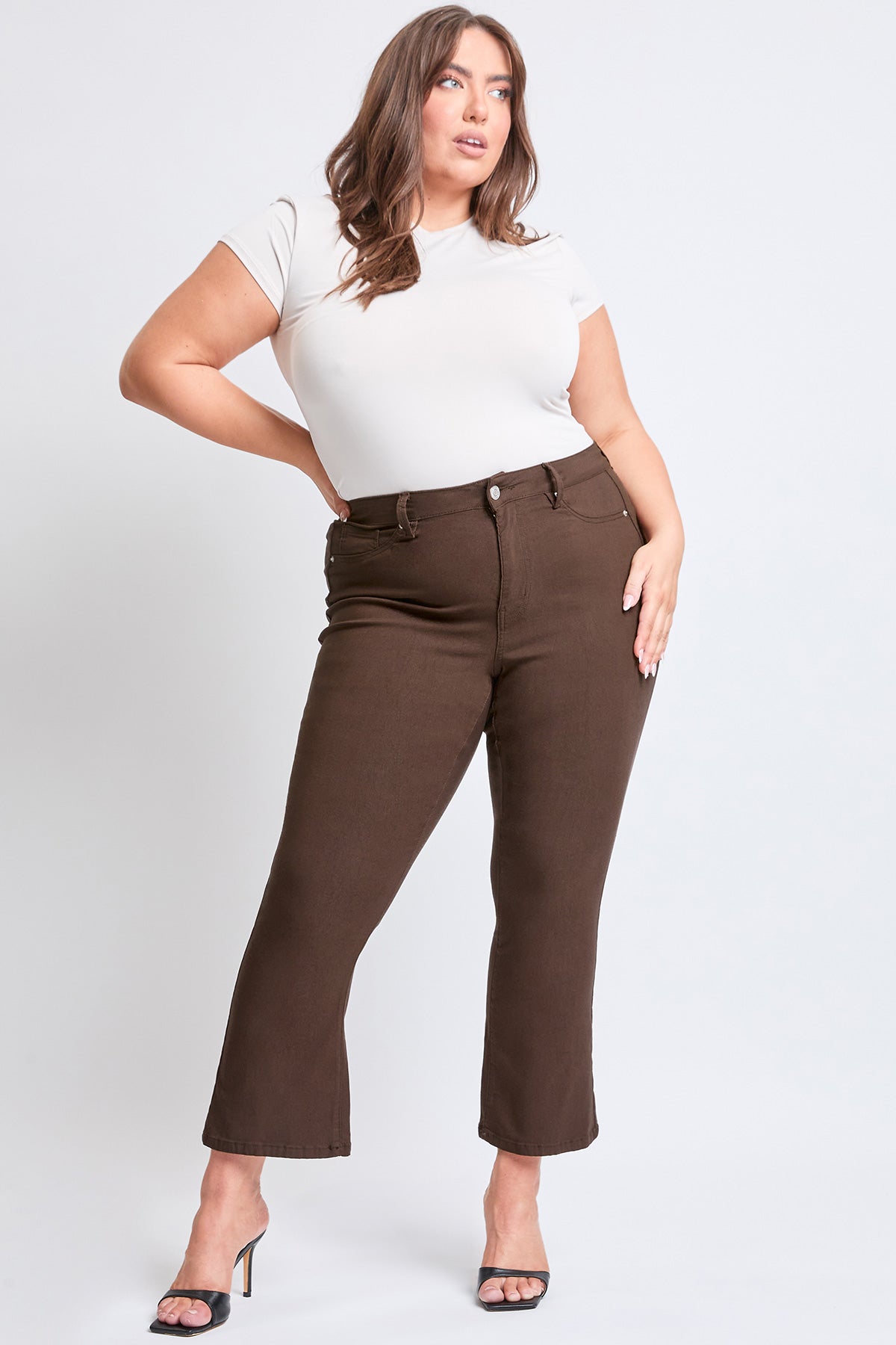 Women's Plus Hyperstretch Cropped Kick Flare Pants, Cocoa