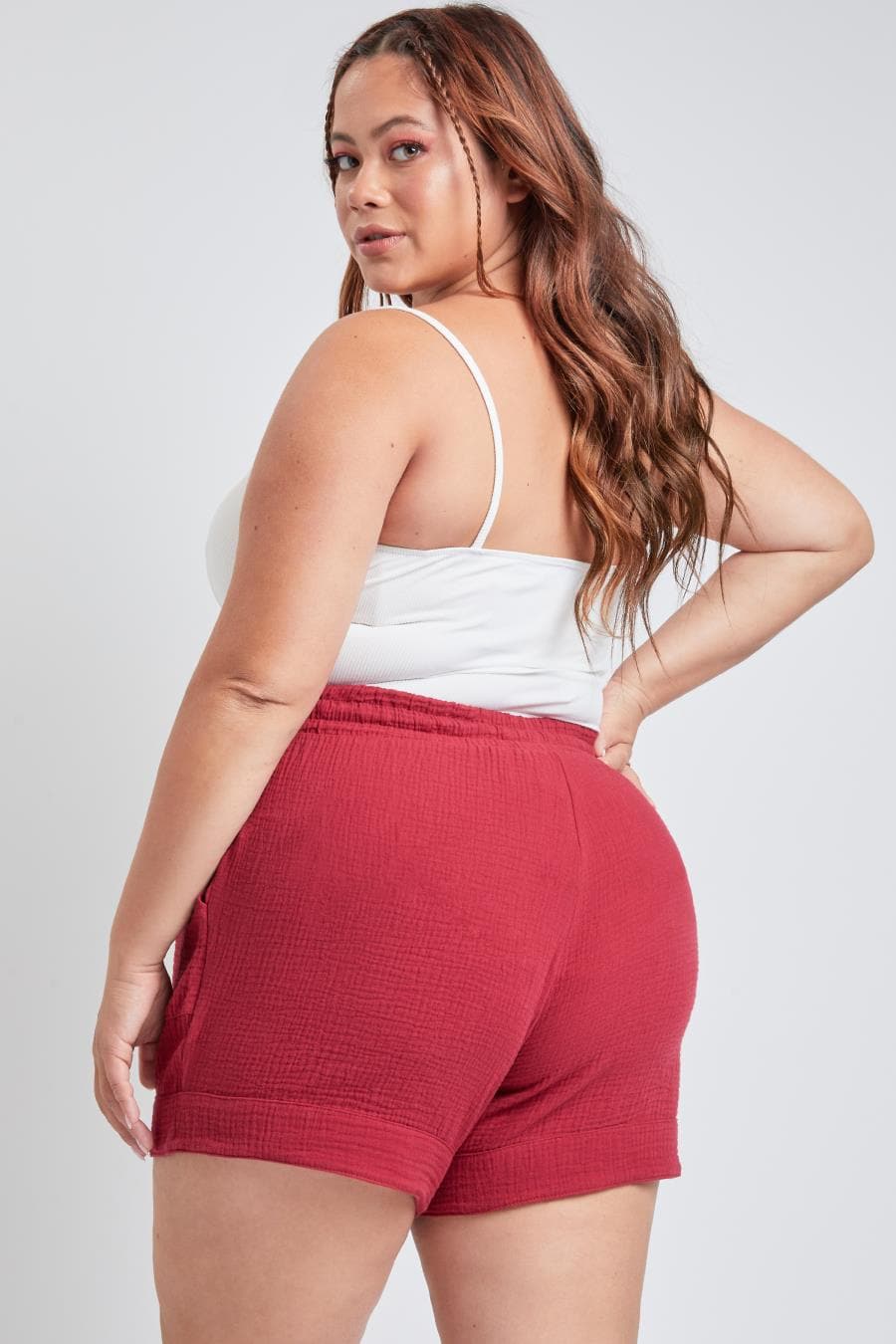 YMI Jeans Women's Plus Double Gauze Shorts With Banded Hem