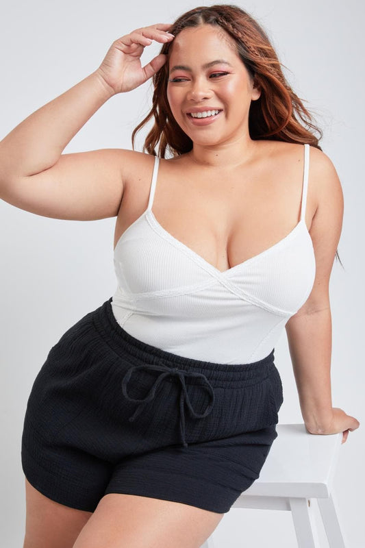 YMI Jeans Women's Plus Double Gauze Shorts With Banded Hem