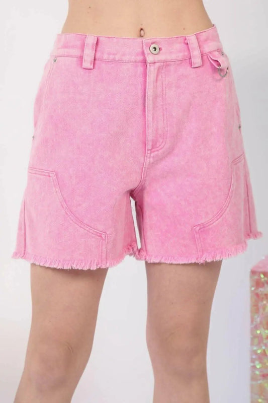 Denim Shorts - Washed Raw Hem - Edgy Casual