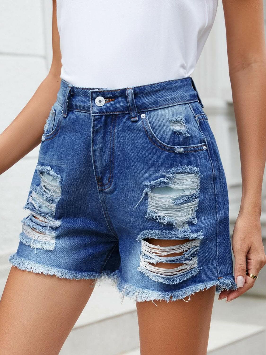 Trendsi Premium Edgy distressed denim shorts