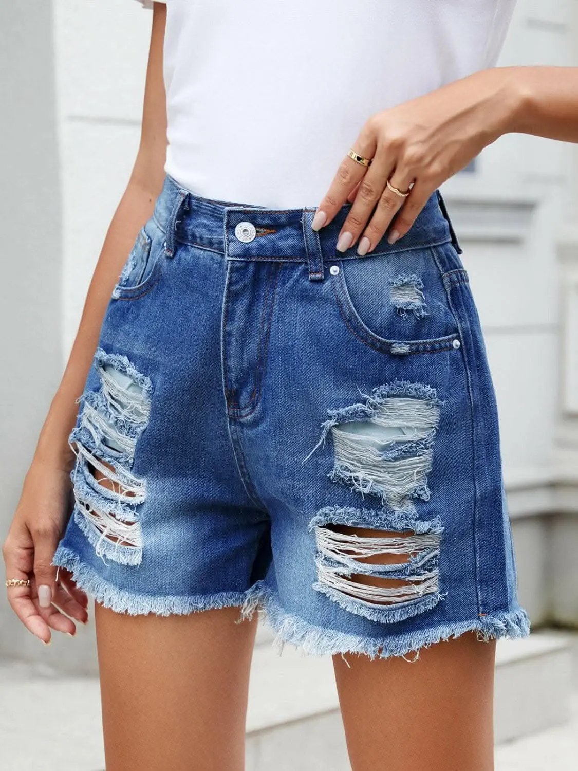 Trendsi Premium Edgy distressed denim shorts