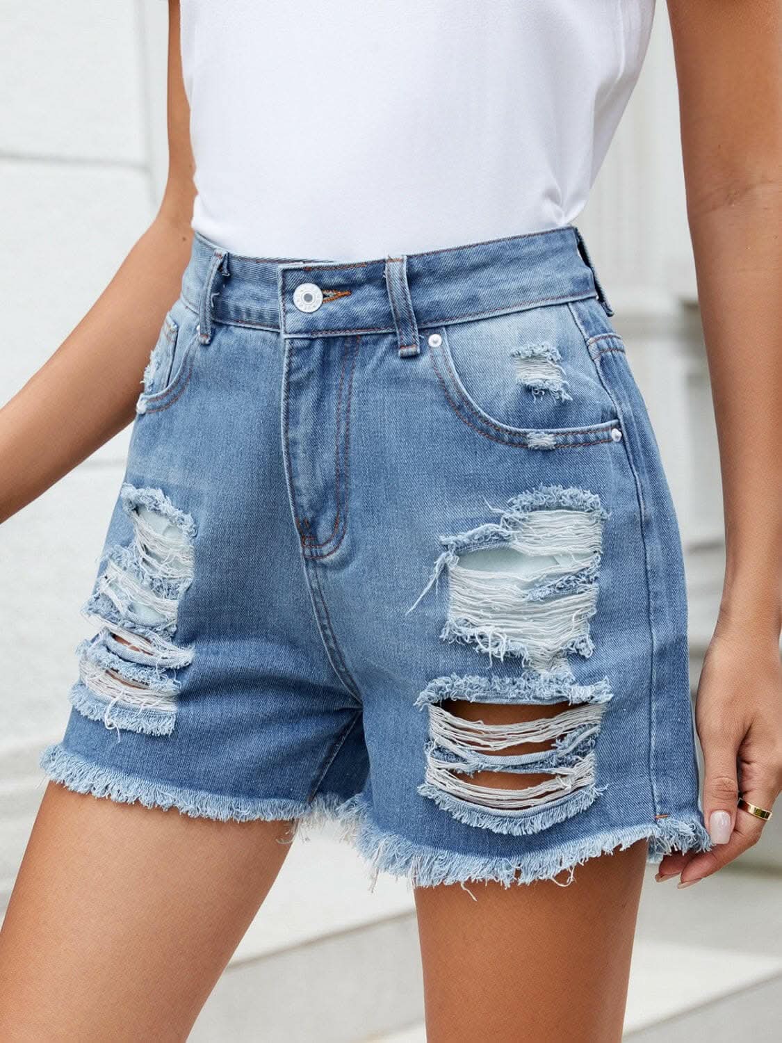 Trendsi Premium Edgy distressed denim shorts
