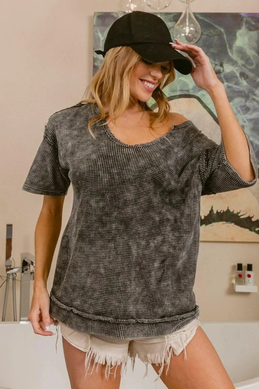 Trendsi Effortlessly stylish washy notched tee