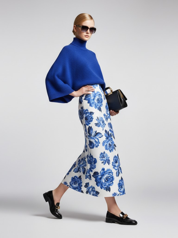 Electric Blue Relaxed-Fit Knit Sweater with Perkins Collar • BYMANYC ® New York