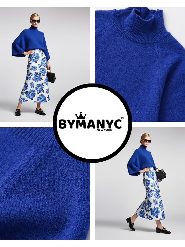 Electric Blue Relaxed-Fit Knit Sweater with Perkins Collar • BYMANYC ® New York