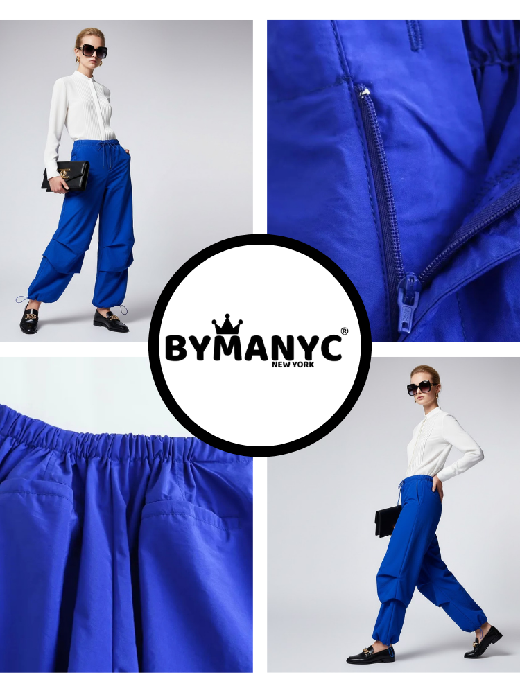Electric Blue Women's Trousers with Layered Design • BYMANYC ® New York