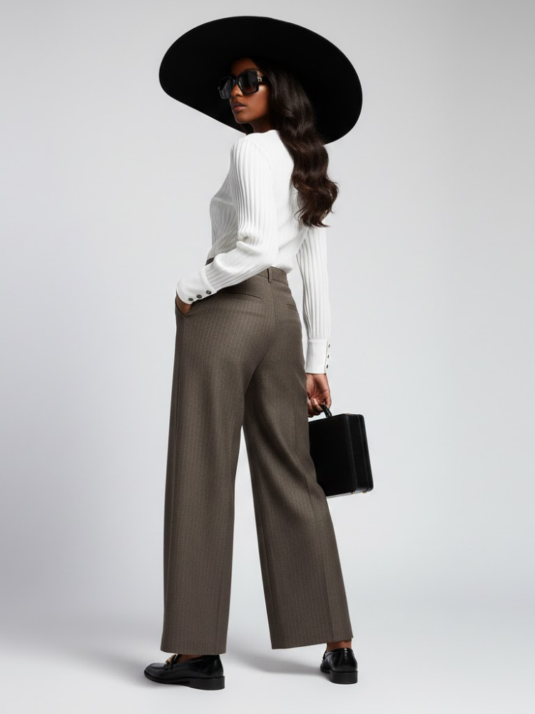 Elegant Wide-Leg Women's Trousers with Front Buttoning • BYMANYC ® New York
