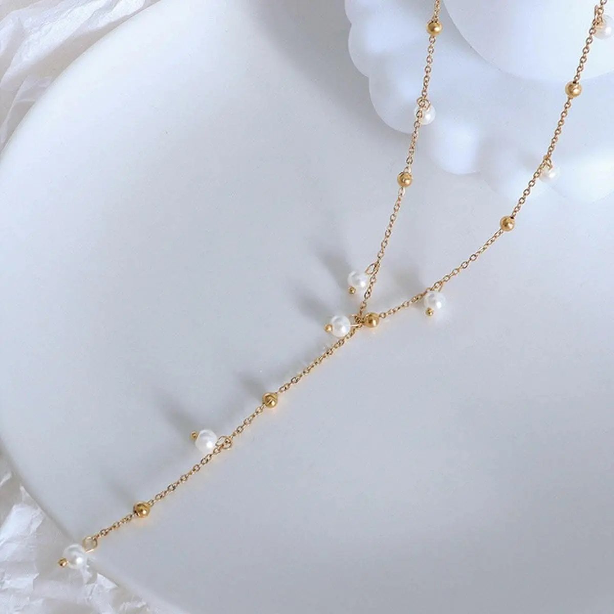 Trendsi Necklaces - Elegant 18K gold pearl necklace