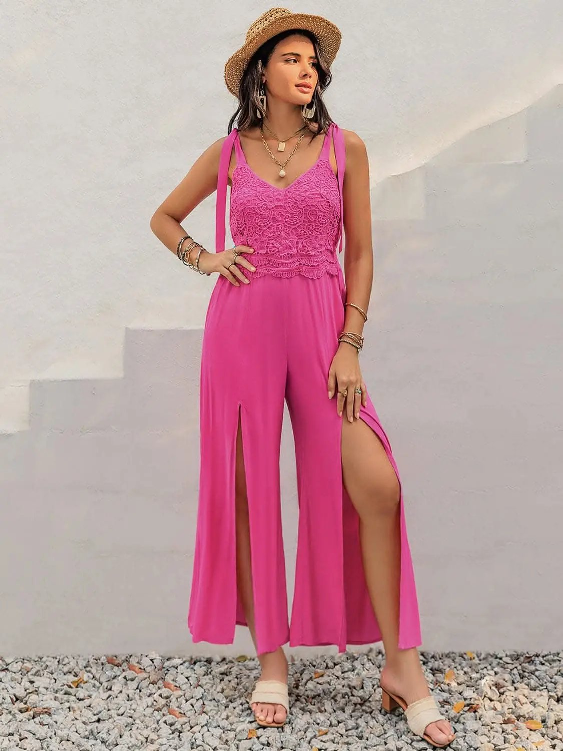 Trendsi Elegant Lace V-neck Jumpsuit