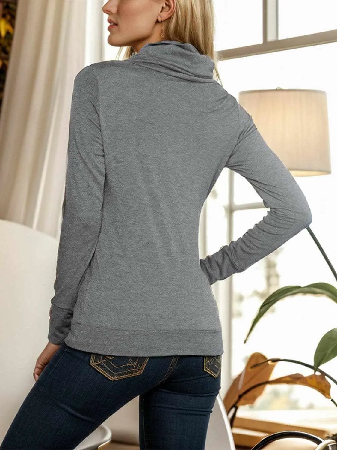 Trendsi Mock Neck Blouse Women's Elegant Buttoned Long Sleeve Top Chic Design