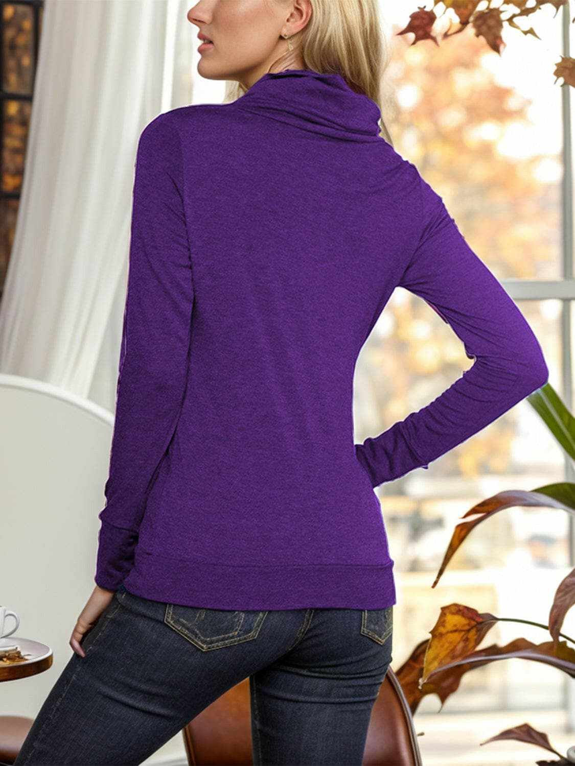 Trendsi Mock Neck Blouse Women's Elegant Buttoned Long Sleeve Top Chic Design