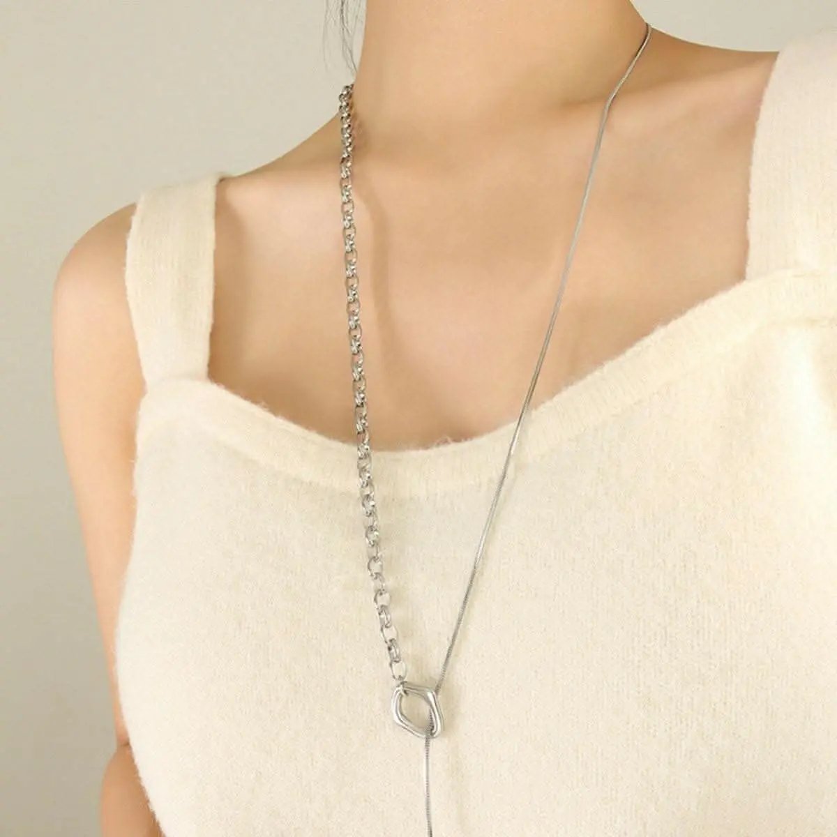 Trendsi Necklaces - Elegant dual-tone titanium necklace