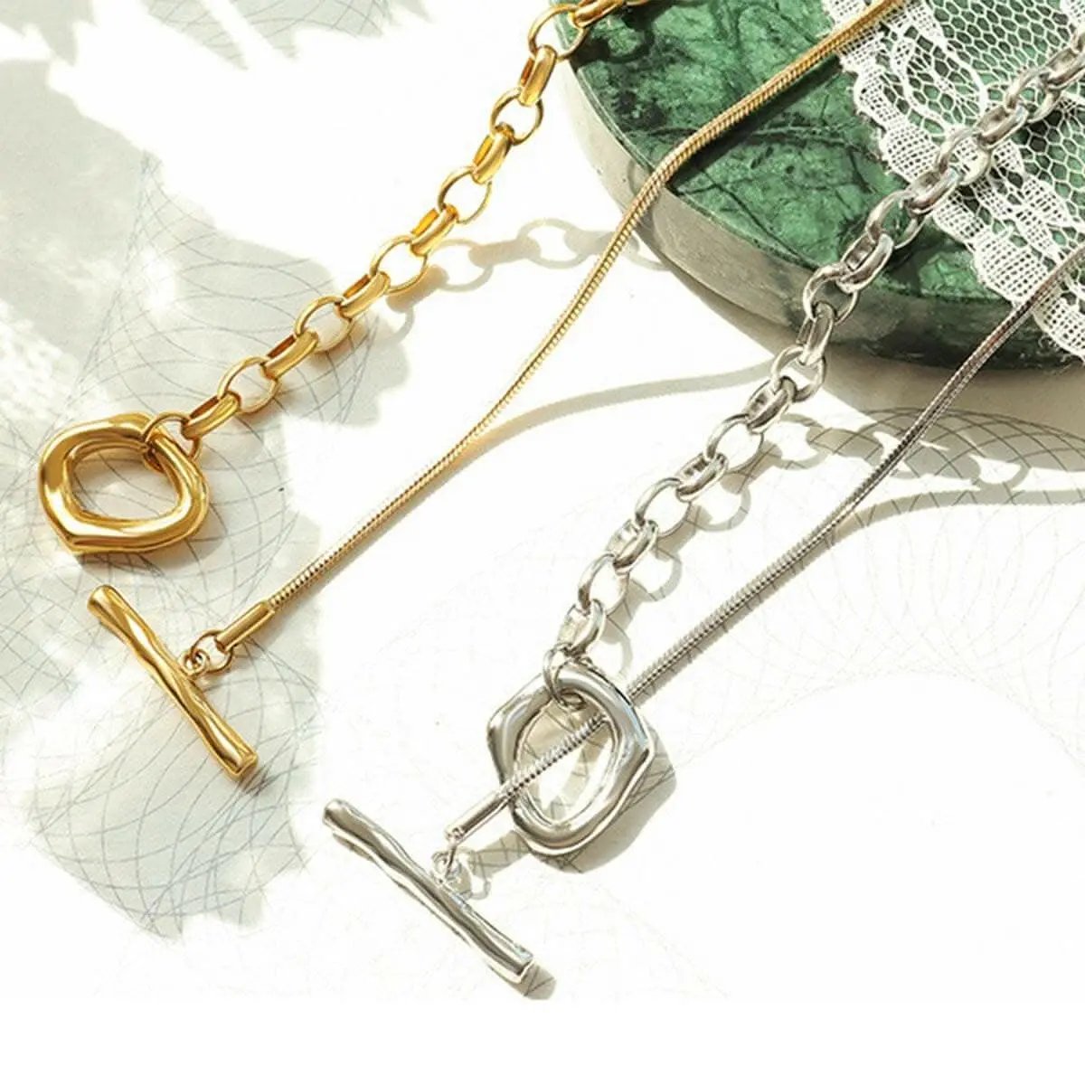 Trendsi Necklaces - Elegant dual-tone titanium necklace