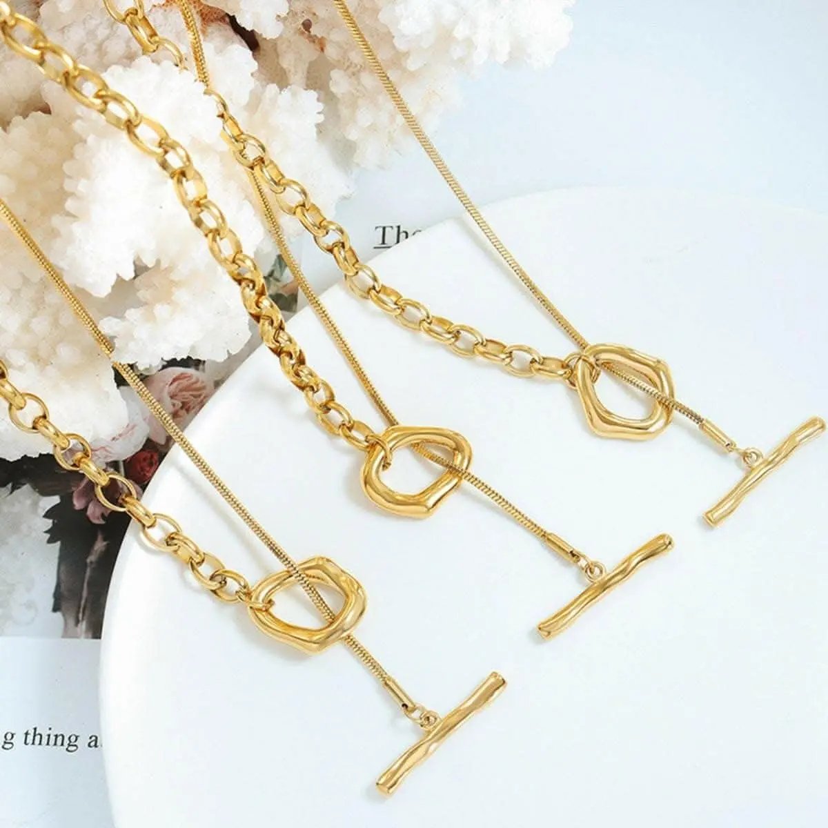 Trendsi Necklaces - Elegant dual-tone titanium necklace