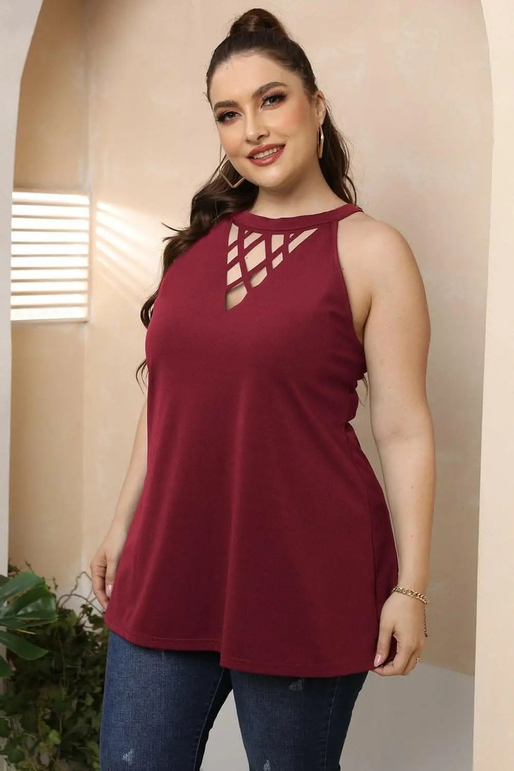 Trendsi plus - Elegant halter dress with cutouts
