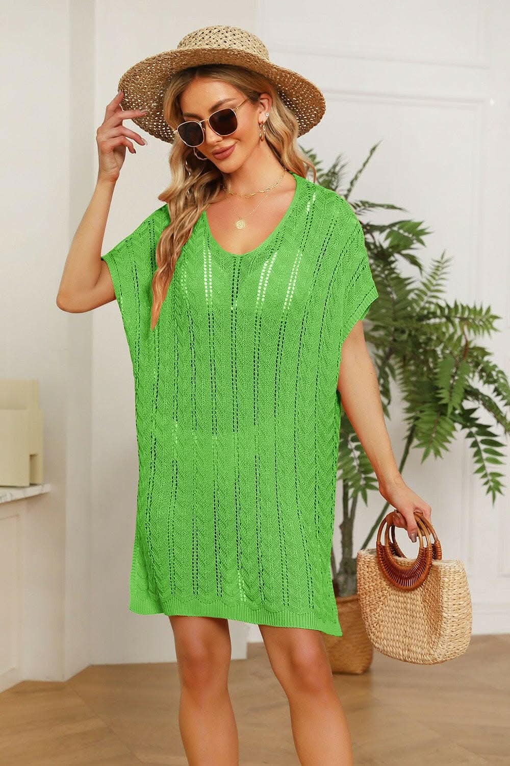 Trendsi Color - Elegant knit cover up with slits